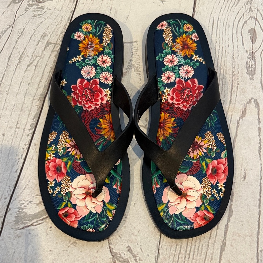 Johnny Was Women's Black Strap Floral-Print Sandals Size 8.5 - Picture 2 of 7